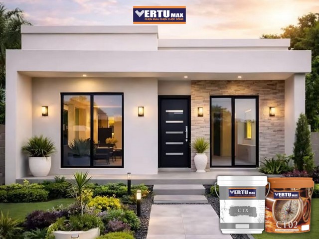 Ngôi nhà sử dụng sơn chống thấm ngoài trời Vertumax giúp bảo vệ tường ngoại thất bền đẹp