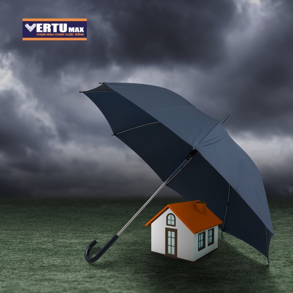 Ngôi nhà được ô bảo vệ khỏi cơn mưa biểu trưng cho sự bảo vệ chống thấm