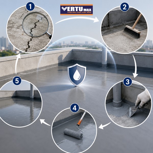 5 bước xử lý chống thấm sân thượng bị dột đúng kỹ thuật