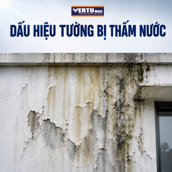 Dấu hiệu tường bị thấm nước làm sơn rộp bong tróc thành mảng lớn